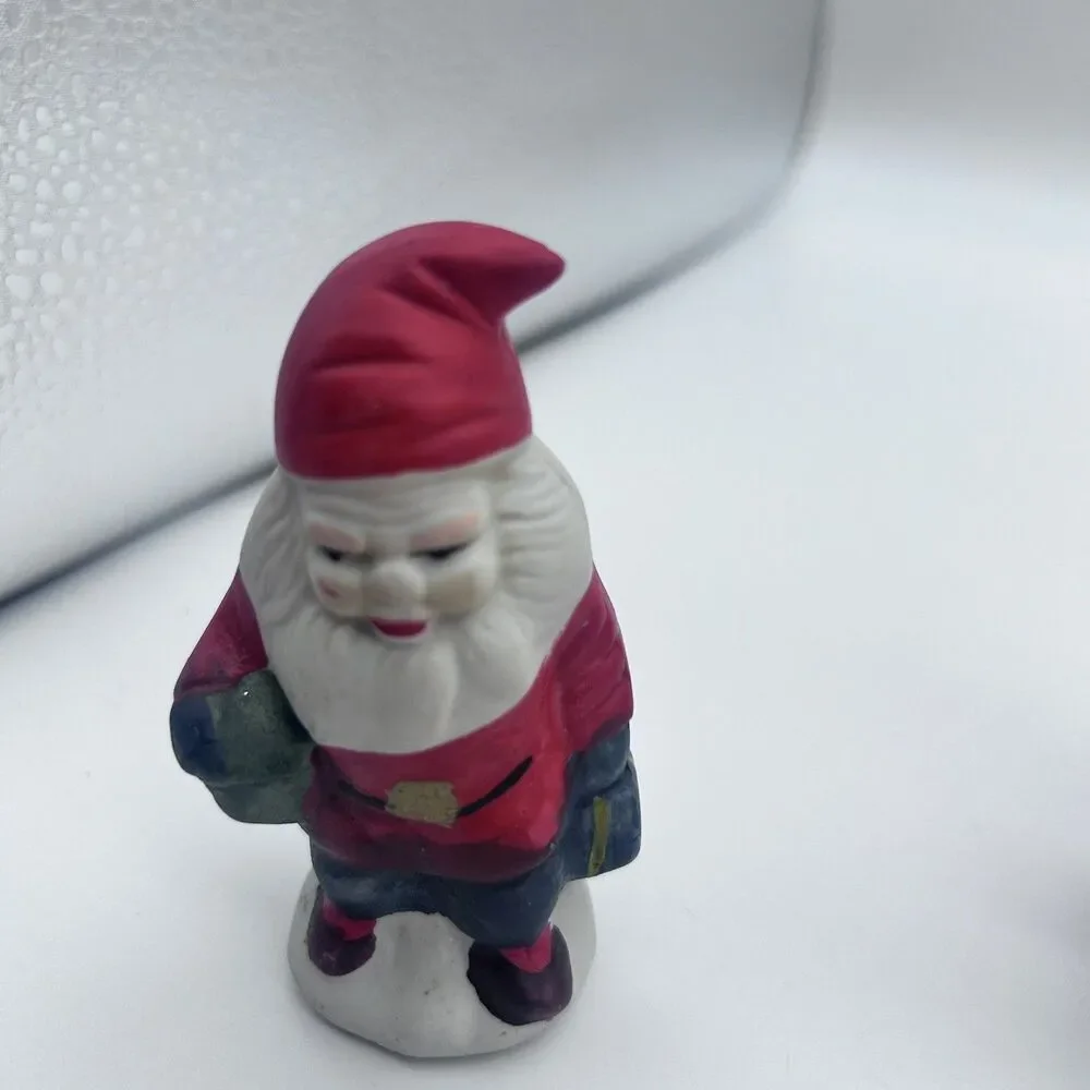 Vtg set of Santa Claus Gnome Christmas Figure 3” Porcelain Figurine (set of 4)